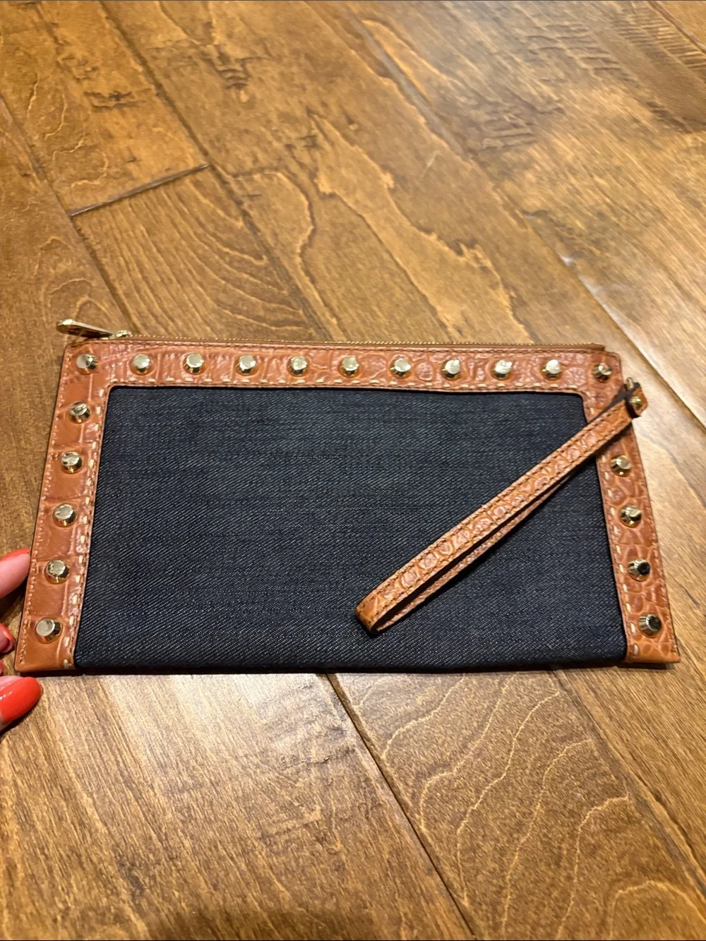 Michael Kors Navy and Brown Studded Cosmetic Pouch